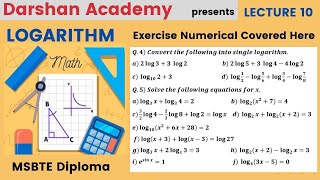 Logarithm Lecture 10  MSBTE Diploma  1st Sem  Basic Mathematics  by Darshan Academy [upl. by Eisnil]