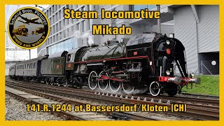 Steam locomotive 141R1244 quotMikadoquot at Bassersdorf CH with various traffic [upl. by Odraleba]