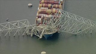 LIVE Aerial look of Francis Scott Key bridge collapse in Baltimore [upl. by Steinberg]