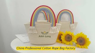 Handwoven Rainbow Cloud Bag Factory Cotton Rope Handbag for Kids Seaside Holiday Beach Gift [upl. by Dyanne837]