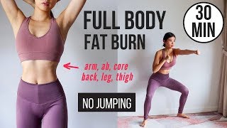 30 min Full Body Fat Burn HIIT NO JUMPING  Ab Core Arm Back Leg Thigh amp Cardio  Emi [upl. by Ahsatel806]