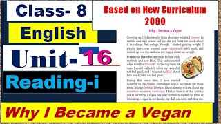 Class 8 English Unit 16 Reading i  Why i Became a Vegan [upl. by Otero219]