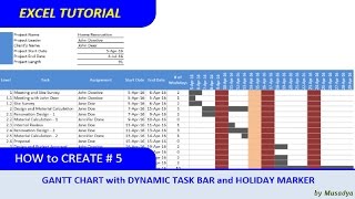 Simple Method to create Excel Gantt Chart with Dynamic Task Bar and Holidays Marker [upl. by Eikcid]