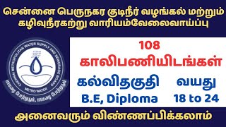 Chennai Metropolitan Recruitment 2024  Chennai Metropolitan Job vacancy 2024  CMWSSB [upl. by Sjoberg]