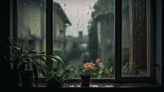 Lluvia en el alféizar de la ventana con truenos y pájaros por la mañana⛈️​ Lluvia Efecto de sonido [upl. by Ahsinad]