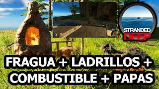 STRANDED DEEP PS4  12 Fragua  ladrillos  combustible  papas  Gameplay Español [upl. by Nieberg66]