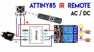 ATtiny85 Relay Control with IR Remote  2Channel IR Remote Control System Using ATtiny85 [upl. by Meredeth]