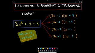 Factoring Trinomials A quadratic Trinomial by Trial and Error [upl. by Niall]