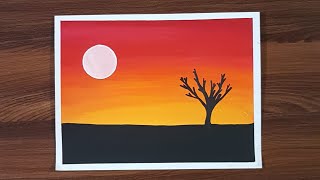 SUNSET Scenery  Easy drawing for beginners using Poster Colors [upl. by Fotinas774]