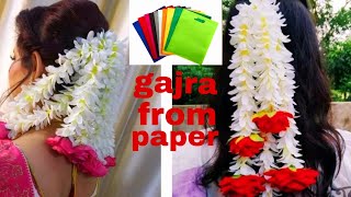 Gajra by papershopping bag diye gajra bananoশপিং ব্যাগ দিয়ে গাজরাকাগজের গাজরাKhadijas craft [upl. by Aicnelav]