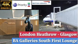 🇬🇧 British Airways Galleries South First Lounge  LHRGLA flight review [upl. by Zailer]