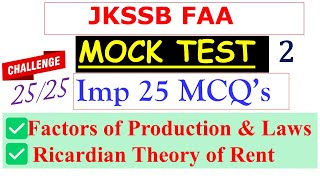 MCQS Mock Test Factors of Production Laws Ricardian Theory of RentJKSSB FAA  Important MCQS [upl. by Lem]