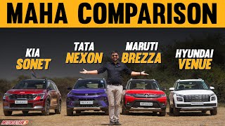 Tata Nexon vs Maruti Brezza vs Kia Sonet vs Hyundai Venue  MAHA COMPARISON [upl. by Fabozzi]