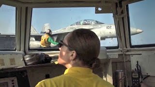 Flight Deck Operations – View From The Bubble On Aircraft Carrier [upl. by Aciretal]