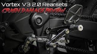 Vortex V3 20 Rearsets Crash Damage Review  Sportbike Track Gear [upl. by Crudden]