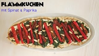 Flammkuchen mit Ricotta Spinat amp Paprika vegetarisch  Flammkuchen Rezpet [upl. by Snah]