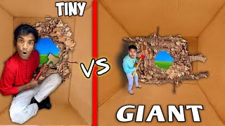 Tiny vs Giant 100 Layers Cardboard Box Challenge TRAPPED INSIDE CHALLENGE [upl. by Burgwell]