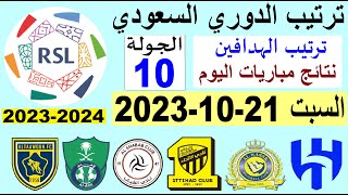 ترتيب الدوري السعودي وترتيب الهدافين الجولة 10 اليوم السبت 21102023  نتائج مباريات اليوم [upl. by Assenad]