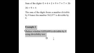 DIVISIBILITY TEST FOR 9 maths exam math mathematics [upl. by Ardnas]