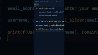 Email slicer in python python learnpython programming [upl. by Enrahs]