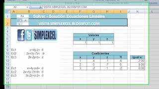 Solución de Ecuaciones lineales con Solver en EXCEL [upl. by Aridaj360]