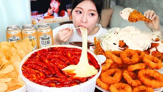 ASMR MUKBANG 응급실 떡볶이 양념치킨 어니언링 먹방 amp 레시피 FRIED CHICKEN AND Tteokbokki EATING [upl. by Ecela]