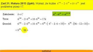 Matura z matematyki 2013  zad 31  Liczba podzielna przez 17  Matfiz24pl [upl. by Doane963]