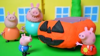 Peppa Pig Halloween Episode PlayDoh Pumpkin Car Mammy Pig Daddy Pig Kids Story [upl. by Tizes666]