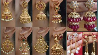 latest gold earrings 2022  gold jhumkas gold jewellery [upl. by Cranford]