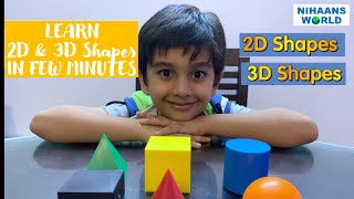 2D and 3D Shapes  Shapes Sides and Vertices Solid and Plane Shapes  Shapes for kids to learn [upl. by Natanoj]