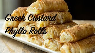 Galaktoboureko Rolls Greek Custard Phyllo Rolls [upl. by Aretse288]