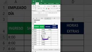 CALCULO DE HORAS EXTRAS EN EXCEL excel ​​​​ excelblue exceltutorial [upl. by Oneil]