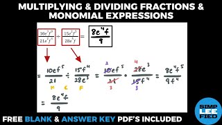 Multiplying amp Dividing Fractions amp Monomial Expressions 18 detailed practice problems [upl. by Vez571]