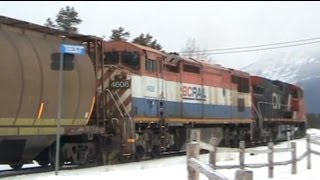 CN Train Spotting CN 2542 amp BCOL 4608 Meets VIA 6411 amp 6401 1 At Jasper AB [upl. by Anitsud]