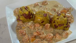 Dominican Mofongo with Creamy Garlic Shrimp [upl. by Nudd]