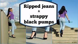 Crossdresser  ripped jeans and black strappy high heels pumps [upl. by Enoj]