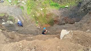 very dangerous mining rock and sand on steep cliff [upl. by Kariv]