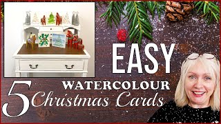 5 Easy watercolour Christmas cards tutorial Make your own Christmas cards for the holidays [upl. by Goss]