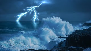 Epic Thunderstorm  Huge Ocean Waves  Rain Sounds for Sleeping [upl. by Asel221]