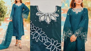 Trendy hand embroidery work neck beautiful pakistani neck design beads embroidery sleeves design [upl. by Anidene475]