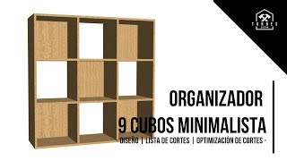 TC034  Organizador 9 cubos minimalista  Diseño  Lista de cortes  Optimización de cortes [upl. by Fauman]