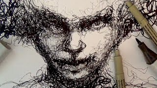 Pen and Ink Drawing Tutorials  Scribble portrait drawing demo [upl. by Naugan]