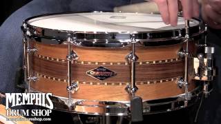 Craviotto 14 x 55 Custom Shop Stacked Solid MahoganyWalnutMahogany Snare Drum w Walnut Inlay [upl. by Ominoreg]