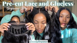 NO MORE CUTTING Lace Precut Lace and GLUELESS  Easy Beginner Wig  Unice x LovelyBryana [upl. by Olivia258]