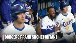 SHOHEI OHTANI PRANKED 👀 Dodgers crack up after fooling Ohtani with pinchhit prank  ESPN MLB [upl. by Inatsed]