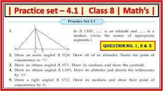 Practice set 41 class 8th Maths Altitudes and Medians of a Triangle Maharashtra Board Q1 2 amp 3 [upl. by Leimaj]