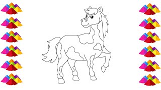 How to Draw a Cute 🐎 Horse and coloring for Toddlers  Easy Simple Rainbow Horse Drawing🐎 [upl. by Mooney646]