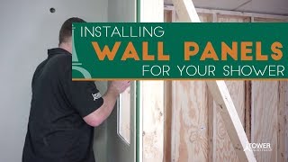 How To Install a Shower Wall Panel  Tower Industries Solid Surface [upl. by Ahsinauj]