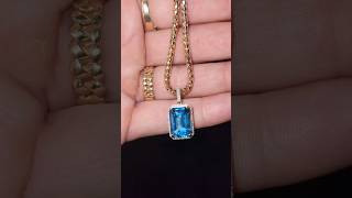 🔥 Pendant amp Chain Set Up Diamond Halo Blue Topaz Pendant amp 14k Prism Cut Franco shorts jewelry [upl. by Ayvid]