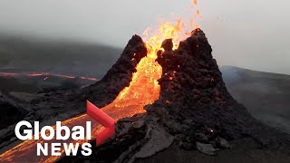 Iceland volcano Drone footage captures stunning upclose view of eruption [upl. by Adnarrim586]